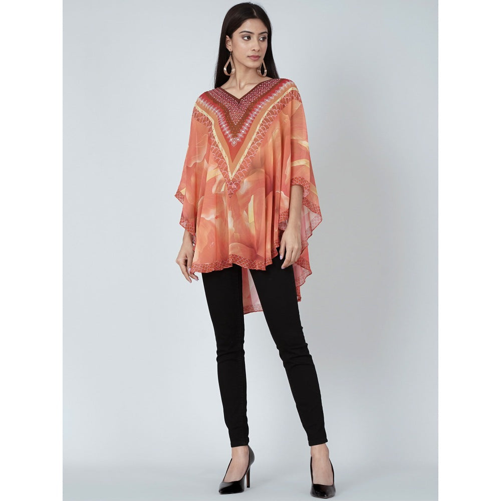 First Resort by Ramola Bachchan Orange And Red Embellished Floral Tunic