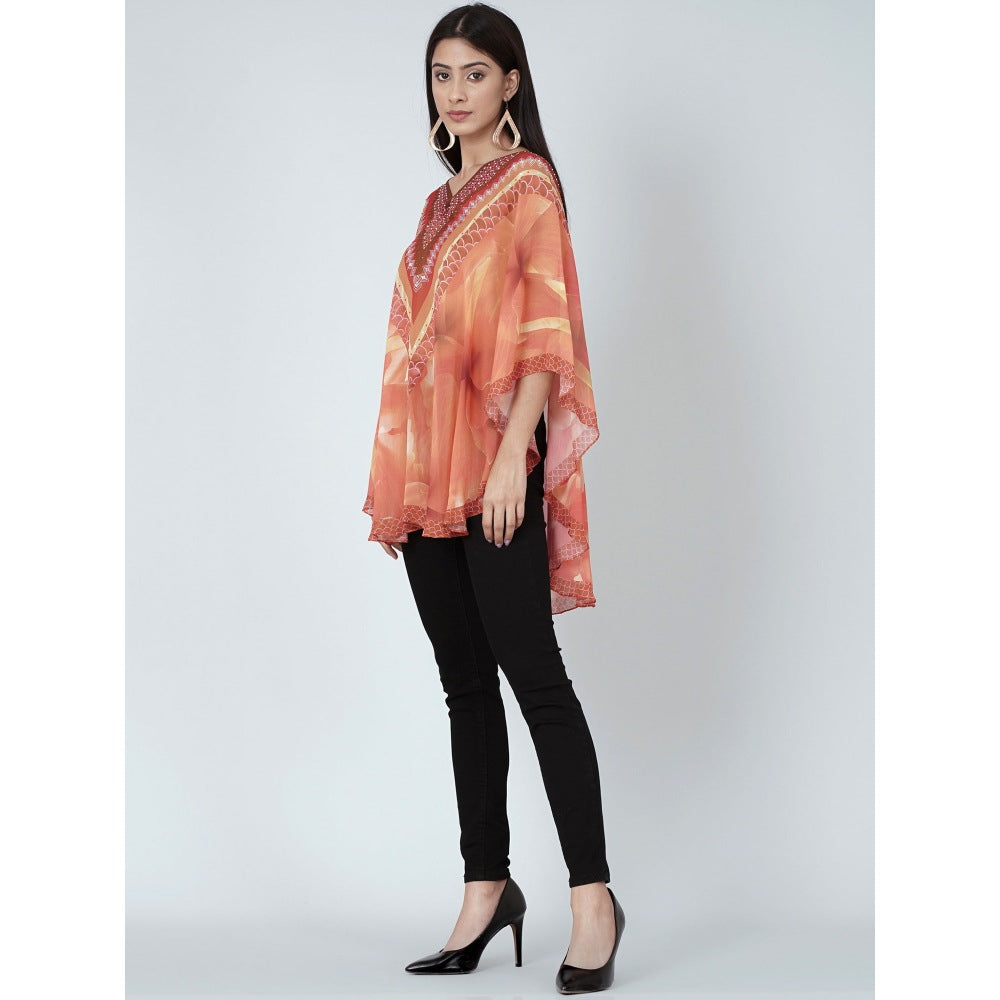 First Resort by Ramola Bachchan Orange And Red Embellished Floral Tunic