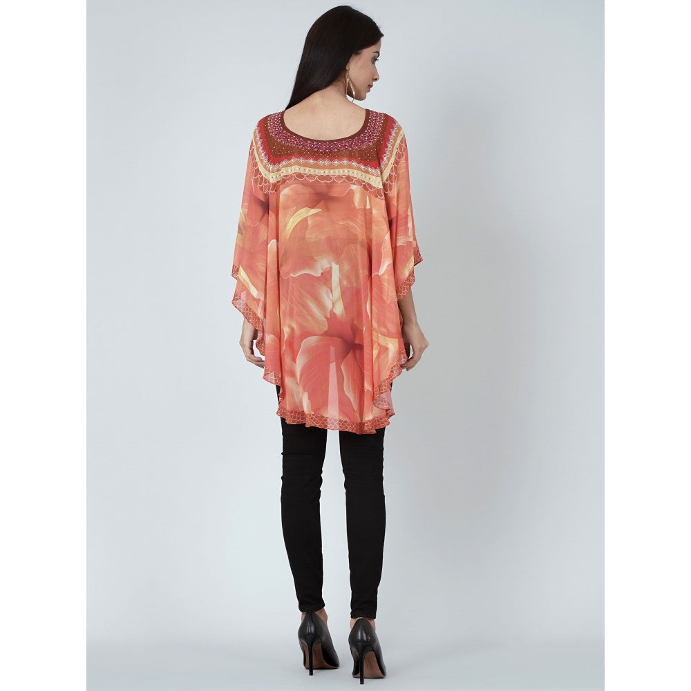 First Resort by Ramola Bachchan Orange And Red Embellished Floral Tunic