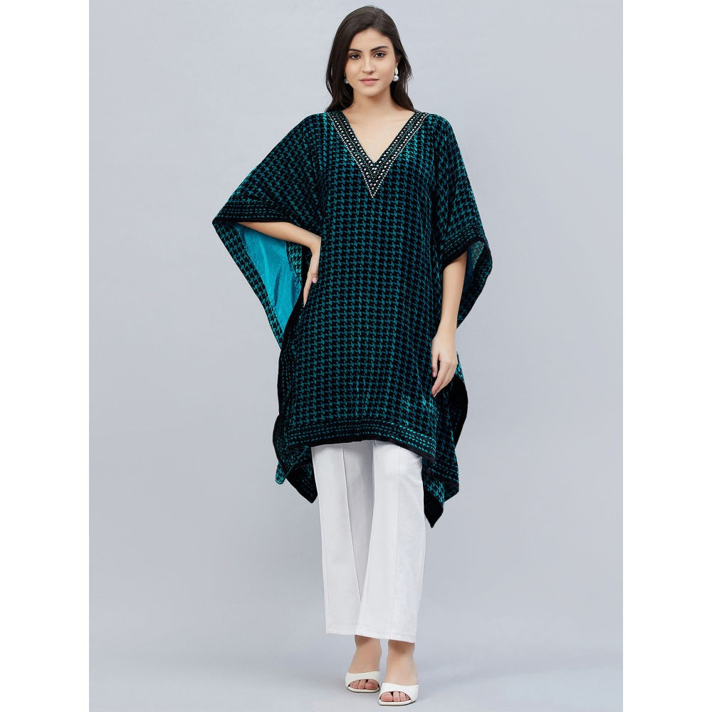 First Resort by Ramola Bachchan Teal Blue Crystal Embellished Houndstooth Tunic