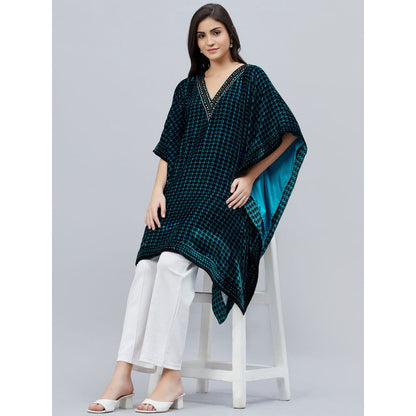 First Resort by Ramola Bachchan Teal Blue Crystal Embellished Houndstooth Tunic