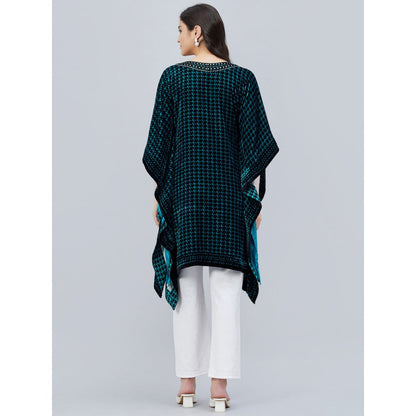 First Resort by Ramola Bachchan Teal Blue Crystal Embellished Houndstooth Tunic