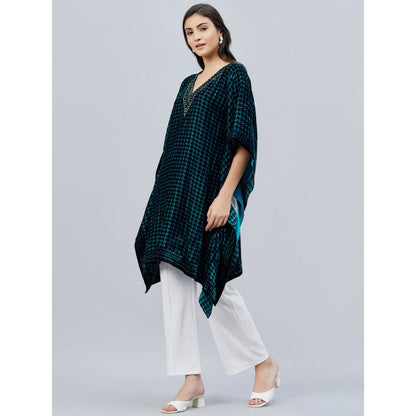 First Resort by Ramola Bachchan Teal Blue Crystal Embellished Houndstooth Tunic