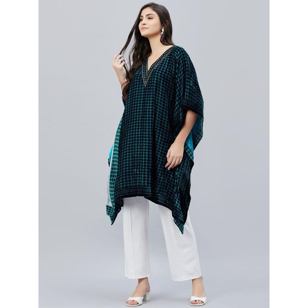 First Resort by Ramola Bachchan Teal Blue Crystal Embellished Houndstooth Tunic