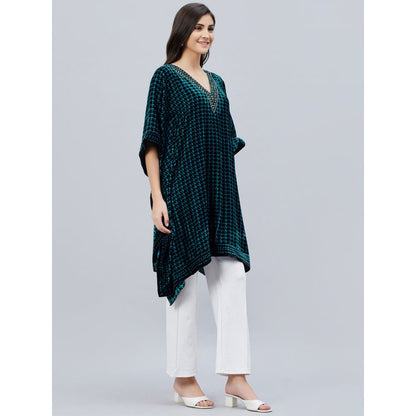 First Resort by Ramola Bachchan Teal Blue Crystal Embellished Houndstooth Tunic