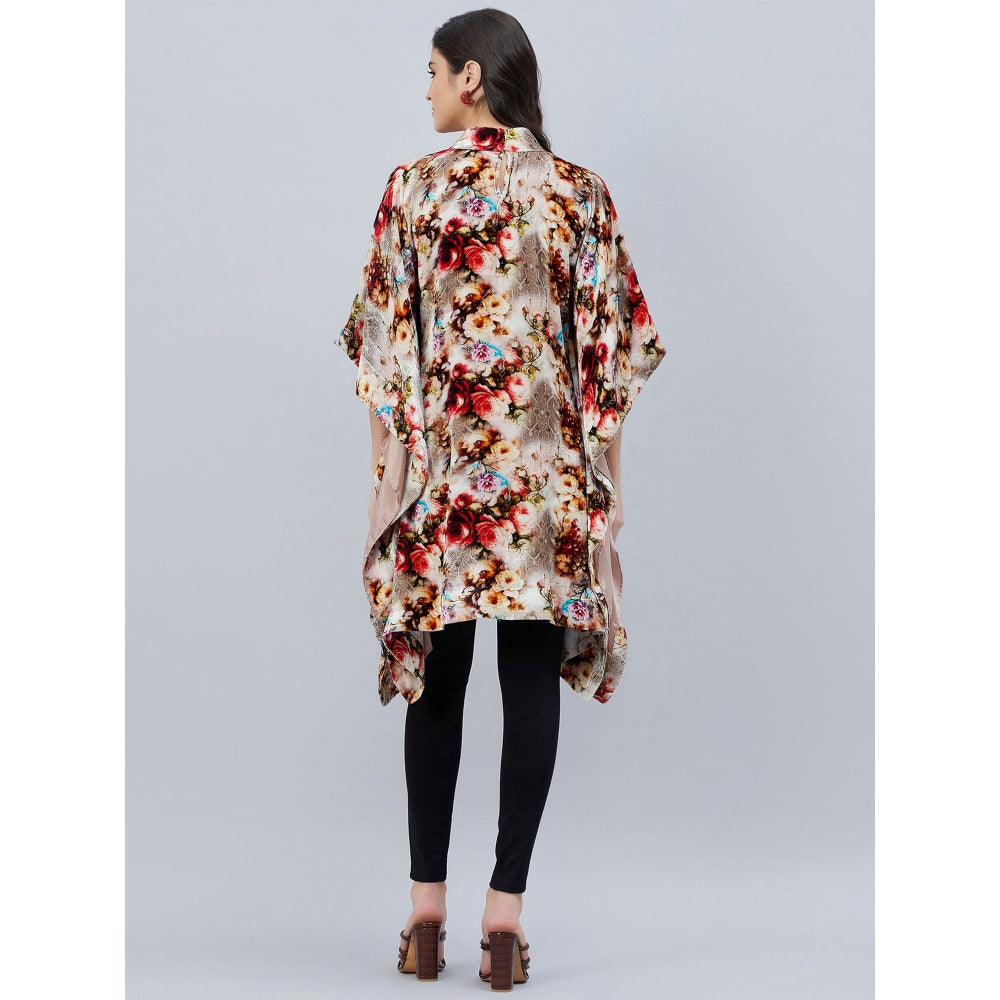 First Resort by Ramola Bachchan Beige Floral Crystal Studded Tunic