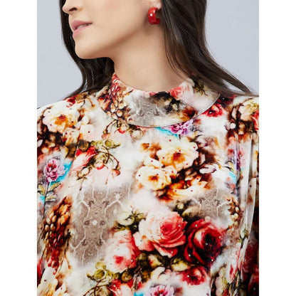 First Resort by Ramola Bachchan Beige Floral Crystal Studded Tunic