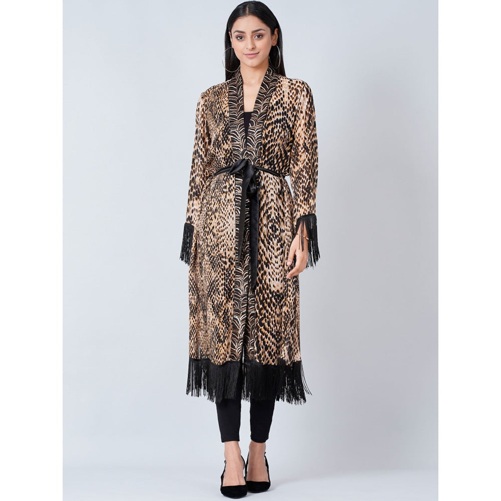 First Resort by Ramola Bachchan Brown Animal Print Long Kimono (Set of 2)