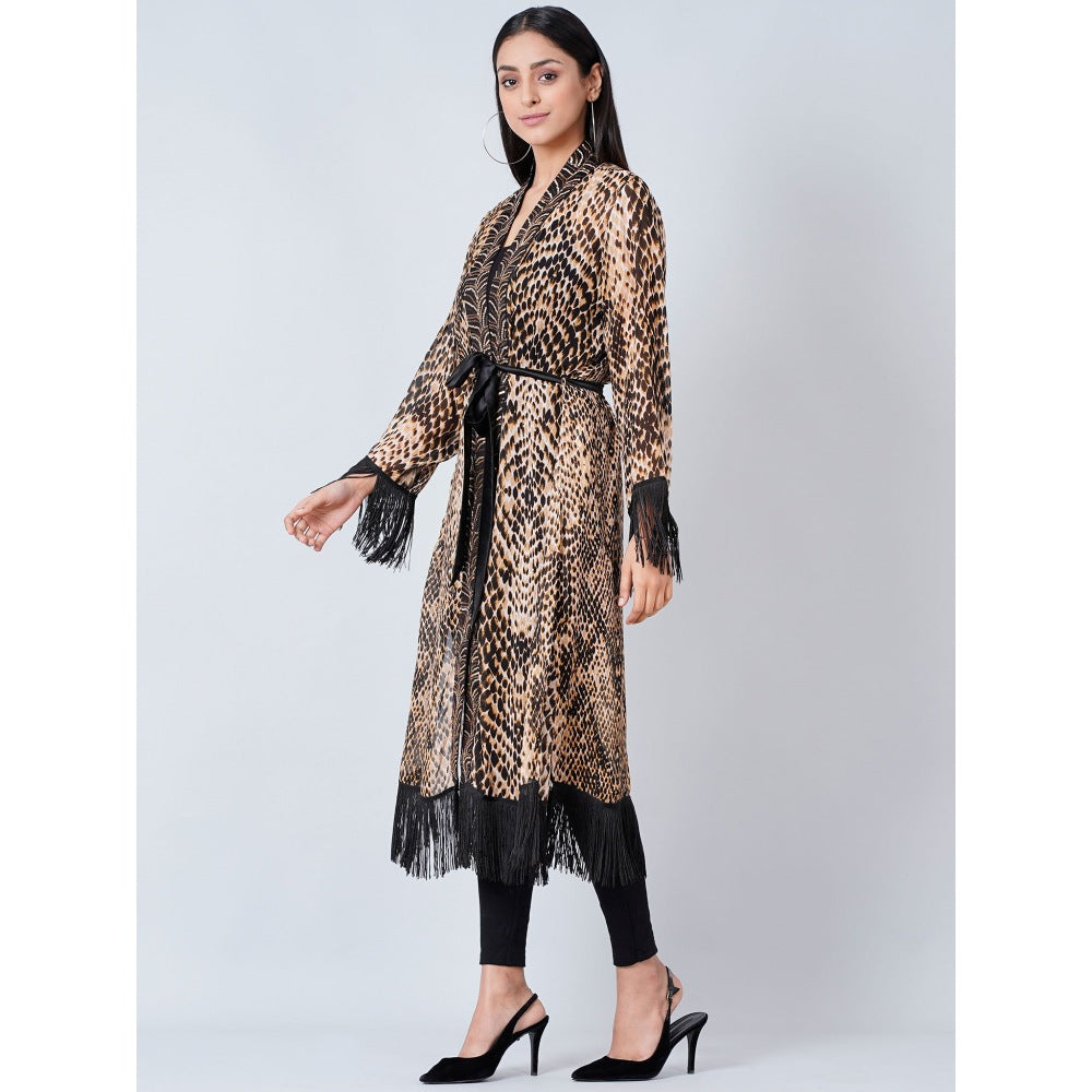 First Resort by Ramola Bachchan Brown Animal Print Long Kimono (Set of 2)