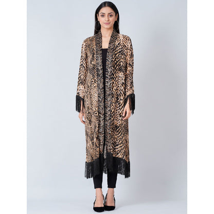 First Resort by Ramola Bachchan Brown Animal Print Long Kimono (Set of 2)