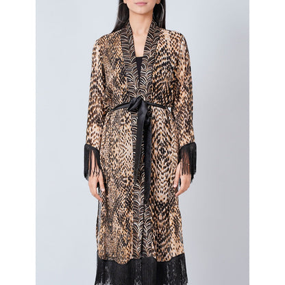 First Resort by Ramola Bachchan Brown Animal Print Long Kimono (Set of 2)