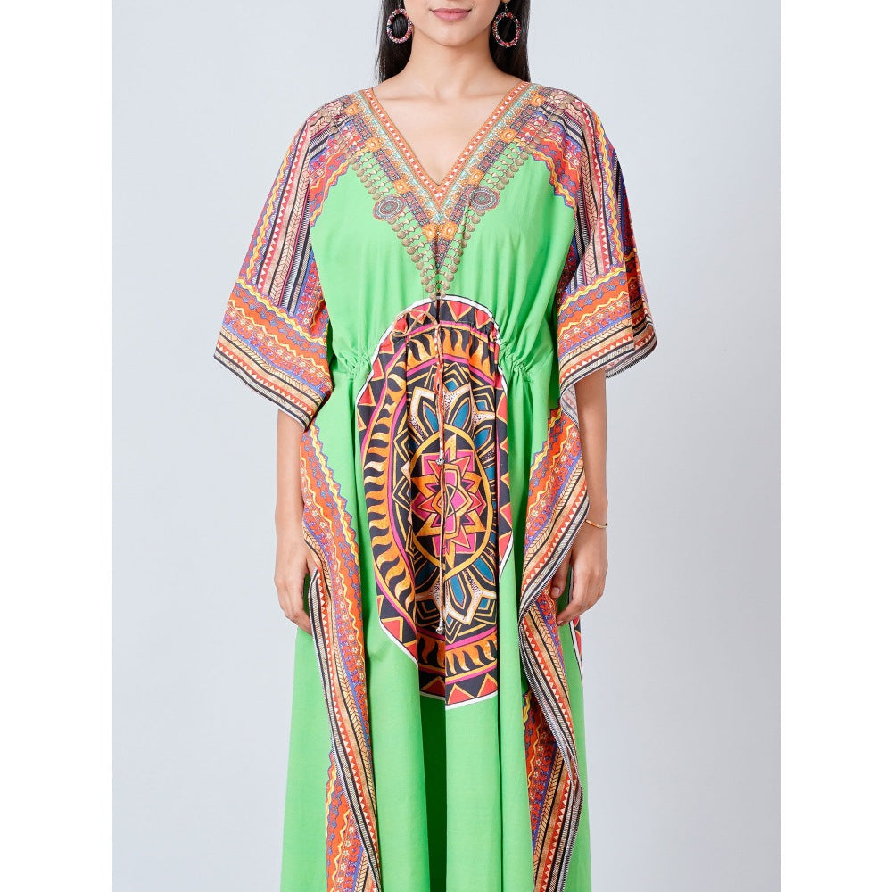 First Resort by Ramola Bachchan Green Tribal Full Length Kaftan