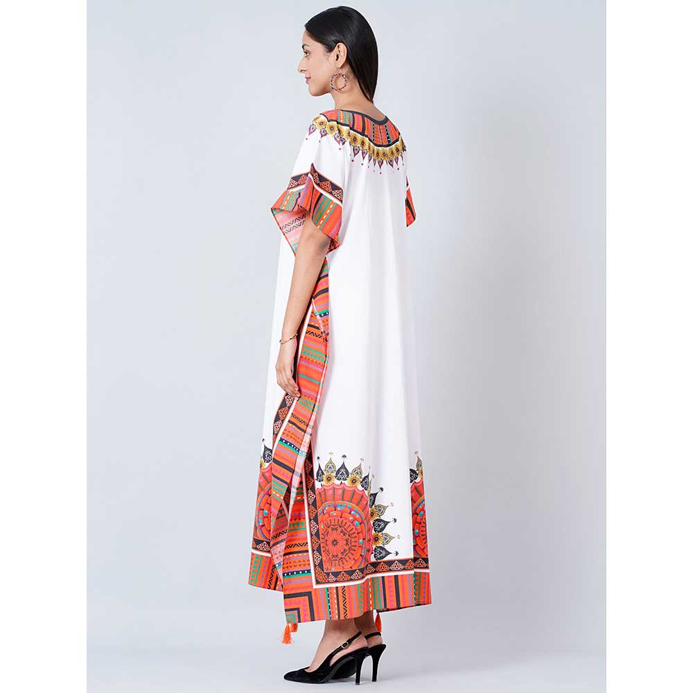 First Resort by Ramola Bachchan White and Pink Tribal Full Length Kaftan