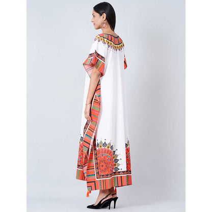 First Resort by Ramola Bachchan White and Pink Tribal Full Length Kaftan