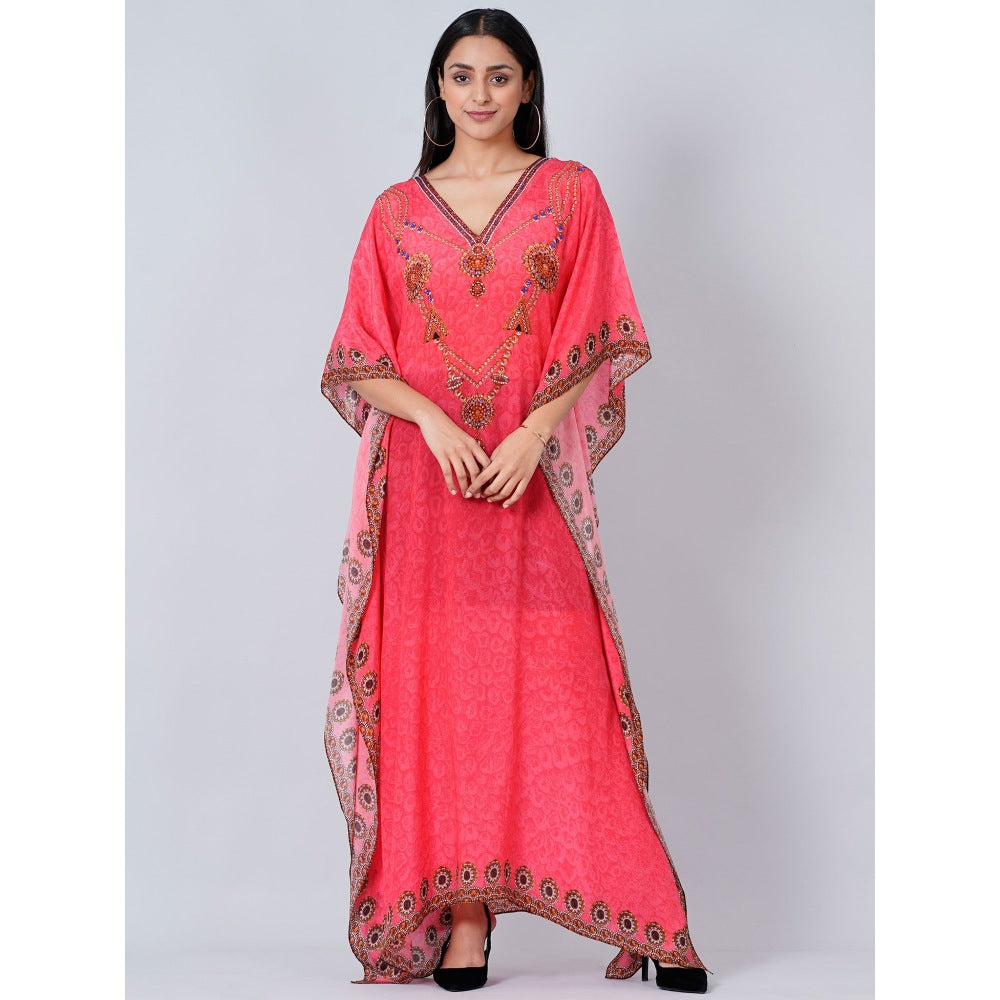 First Resort by Ramola Bachchan Hot Pink Pearl Full Length Kaftan