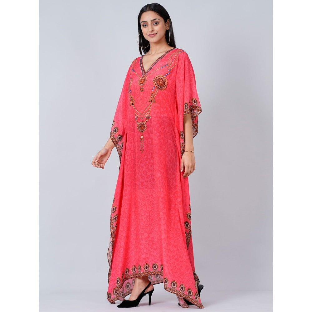 First Resort by Ramola Bachchan Hot Pink Pearl Full Length Kaftan