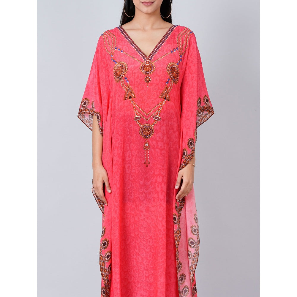 First Resort by Ramola Bachchan Hot Pink Pearl Full Length Kaftan