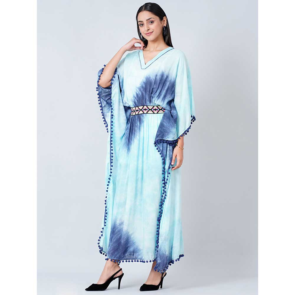 First Resort by Ramola Bachchan Blue Tie-Dye Full Length Kaftan with Lace