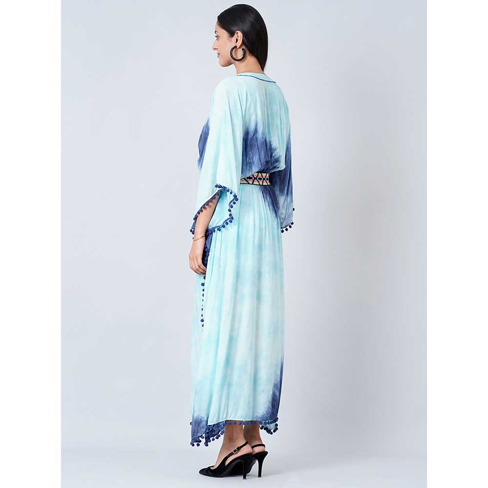 First Resort by Ramola Bachchan Blue Tie-Dye Full Length Kaftan with Lace