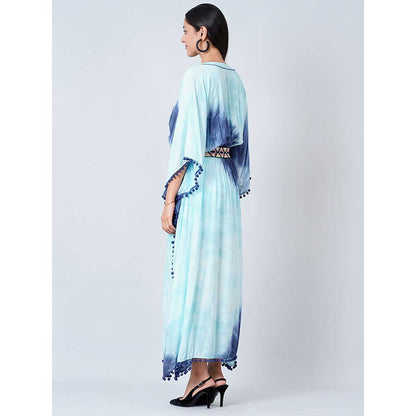 First Resort by Ramola Bachchan Blue Tie-Dye Full Length Kaftan with Lace
