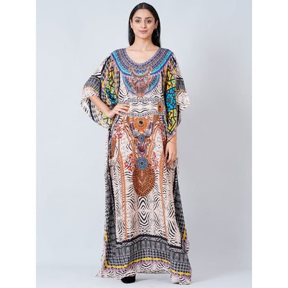 First Resort by Ramola Bachchan Multi-Color Zebra Animal Print Embellished Silk Kaftan
