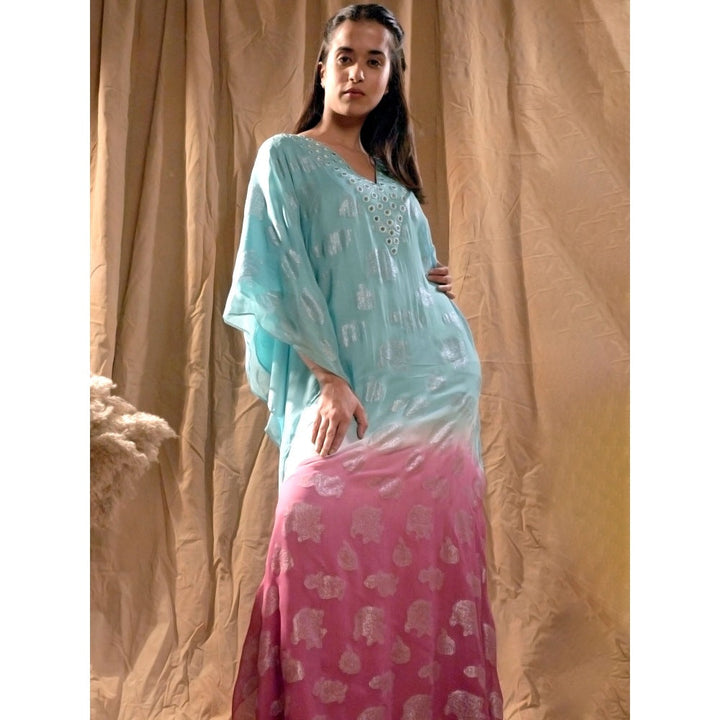 First Resort by Ramola Bachchan Blue and Magenta Ombre Full Length Kaftan