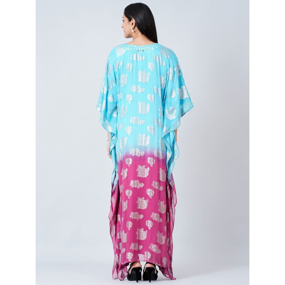 First Resort by Ramola Bachchan Blue and Magenta Ombre Full Length Kaftan
