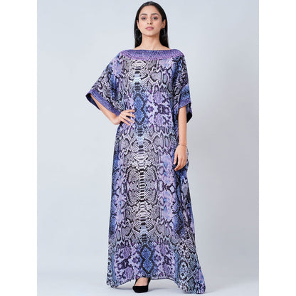 First Resort by Ramola Bachchan Blue Animal Print Embroidered Full Length Kaftan