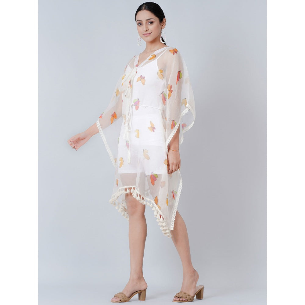 First Resort by Ramola Bachchan White Butterfly Mid Length Kaftan