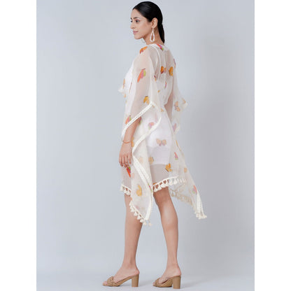 First Resort by Ramola Bachchan White Butterfly Mid Length Kaftan