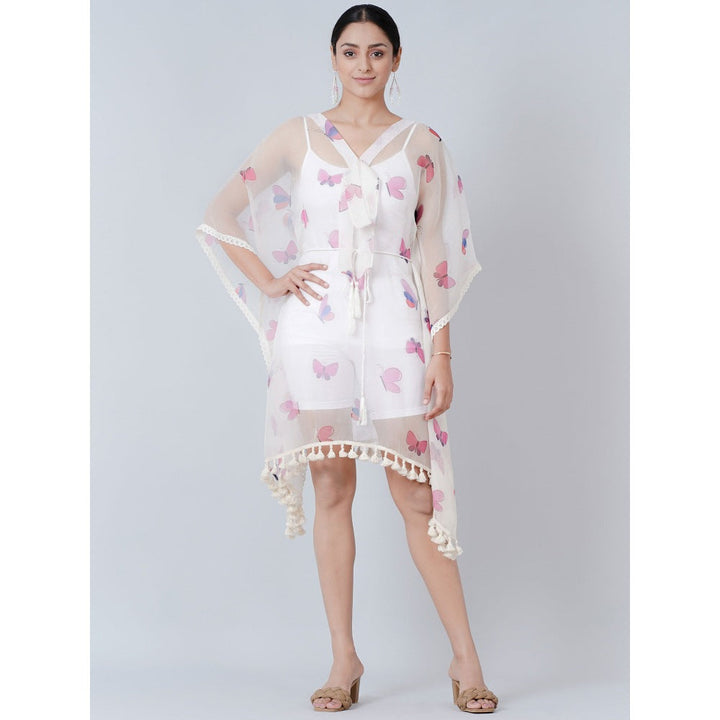 First Resort by Ramola Bachchan White Butterfly Mid Length Kaftan