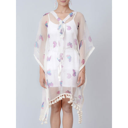 First Resort by Ramola Bachchan White Butterfly Mid Length Kaftan