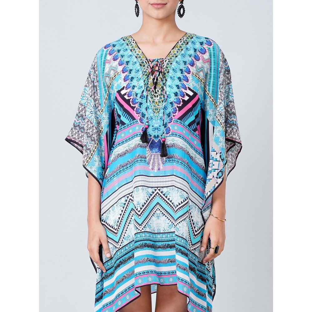 First Resort by Ramola Bachchan Blue Geometric Kaftan Tunic