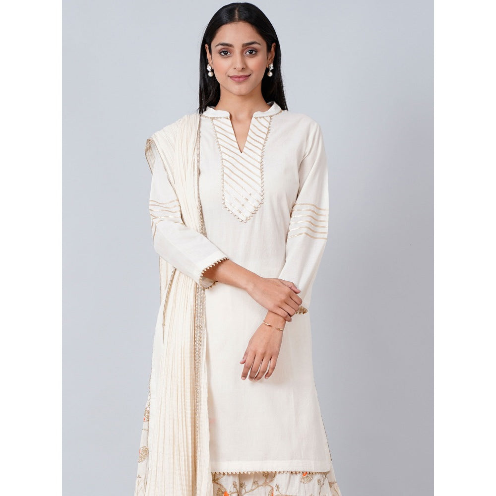 First Resort by Ramola Bachchan Ivory Nehru Collar Long Kurta
