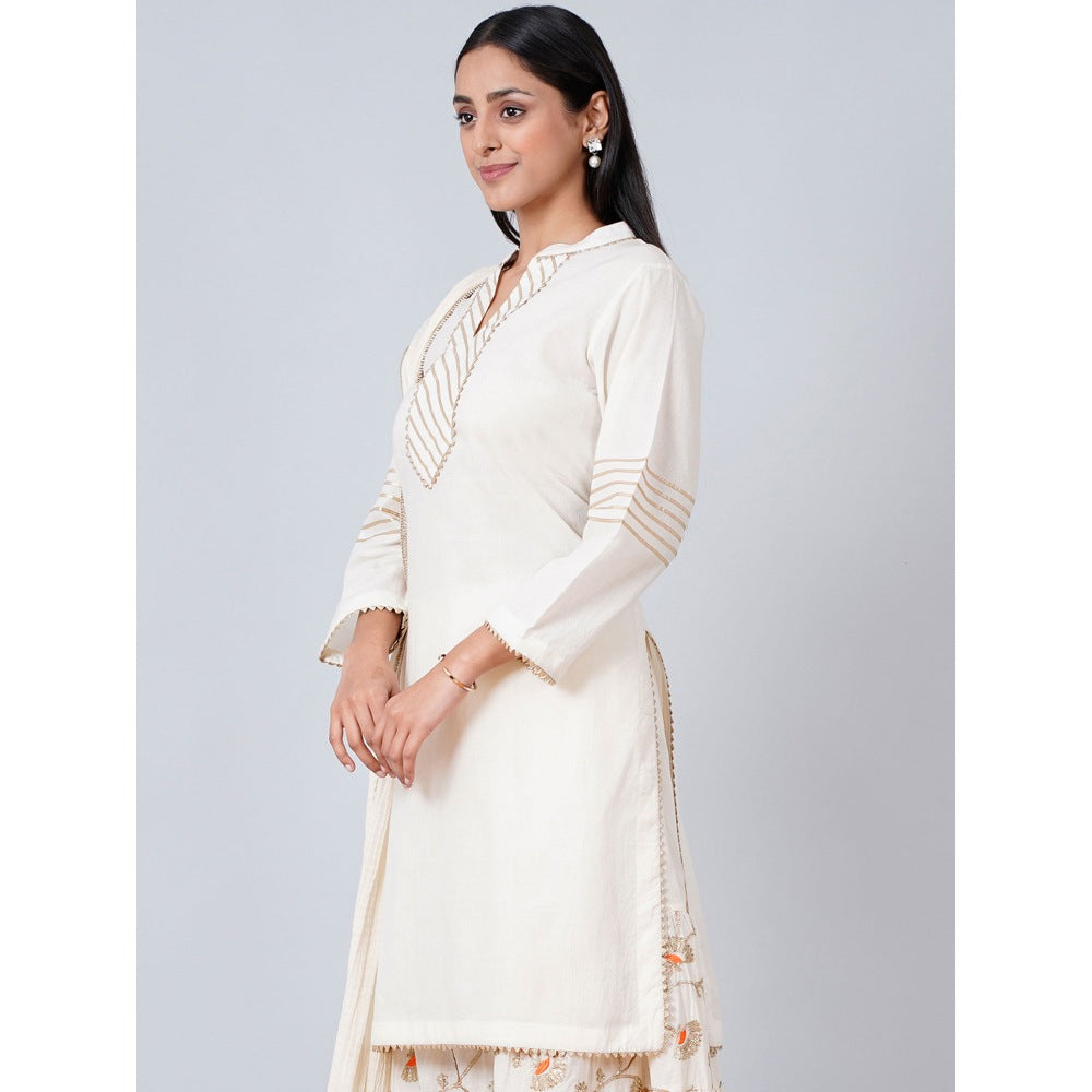First Resort by Ramola Bachchan Ivory Nehru Collar Long Kurta