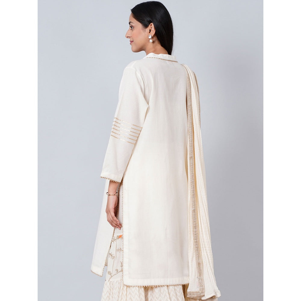 First Resort by Ramola Bachchan Ivory Nehru Collar Long Kurta