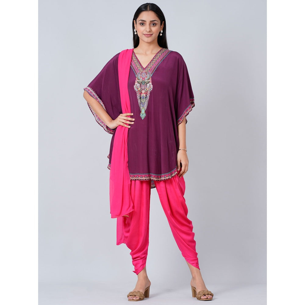 First Resort by Ramola Bachchan Silk Embellished Tunic with Dhoti Pants and Dupatta (Set of 3)