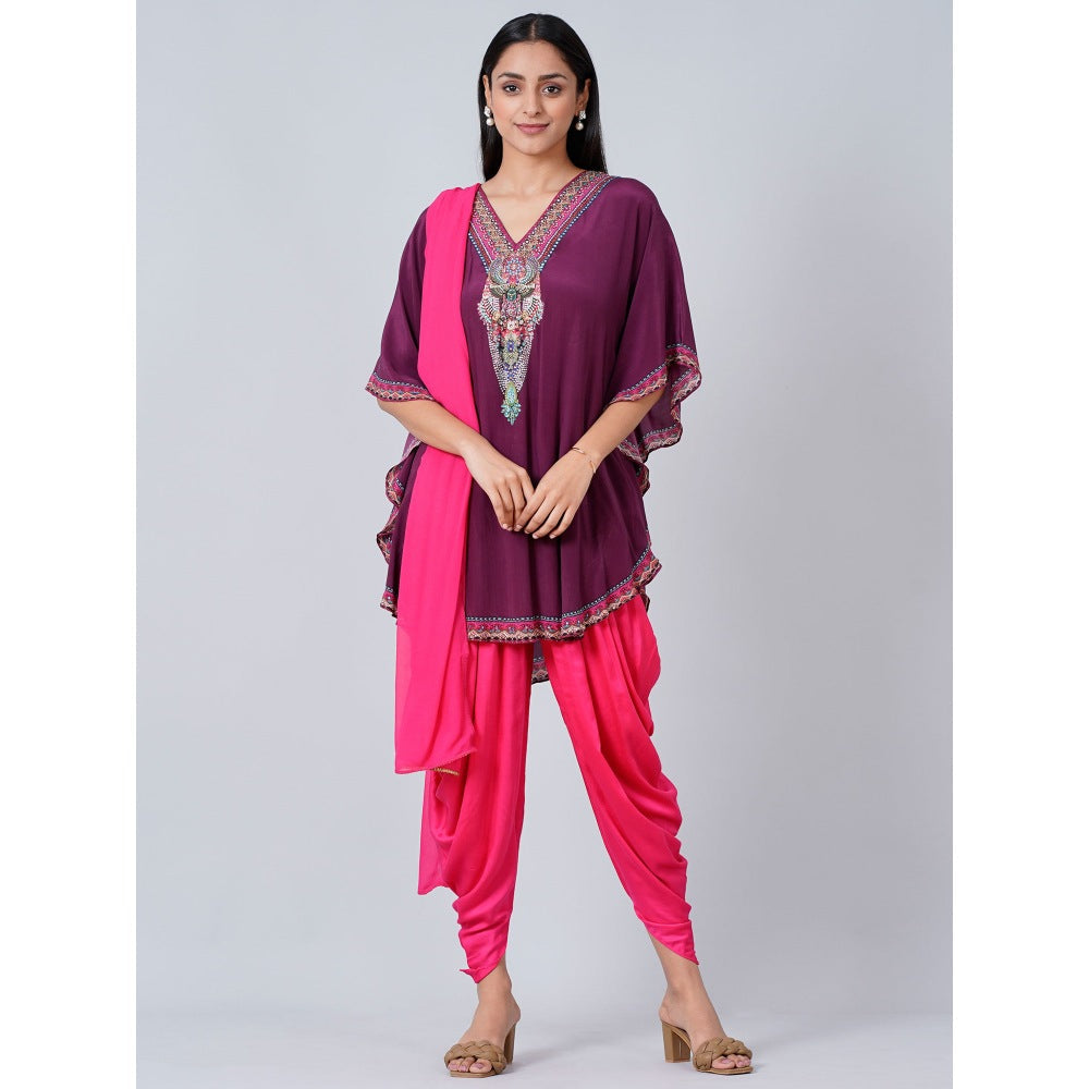 First Resort by Ramola Bachchan Silk Embellished Tunic with Dhoti Pants and Dupatta (Set of 3)