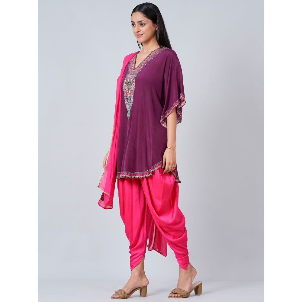 First Resort by Ramola Bachchan Silk Embellished Tunic with Dhoti Pants and Dupatta (Set of 3)