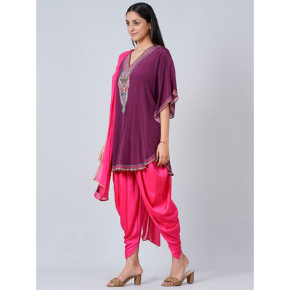 First Resort by Ramola Bachchan Silk Embellished Tunic with Dhoti Pants and Dupatta (Set of 3)