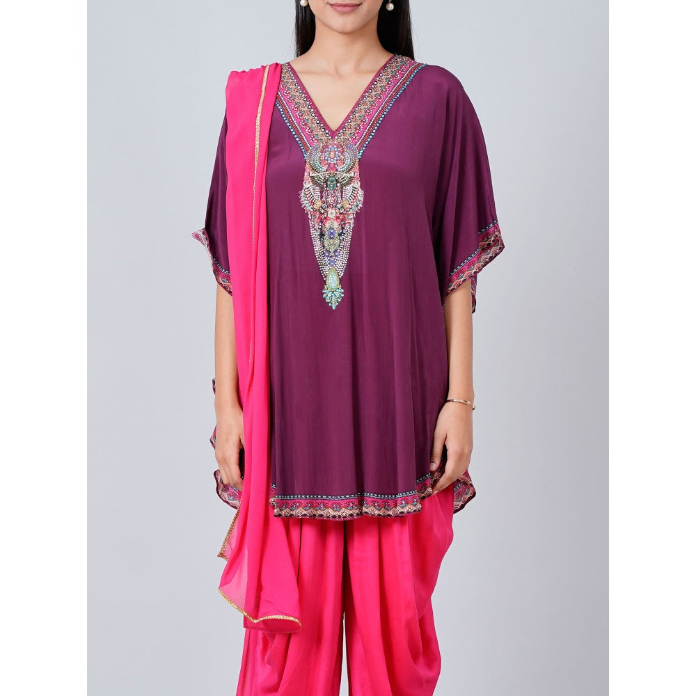 First Resort by Ramola Bachchan Silk Embellished Tunic with Dhoti Pants and Dupatta (Set of 3)