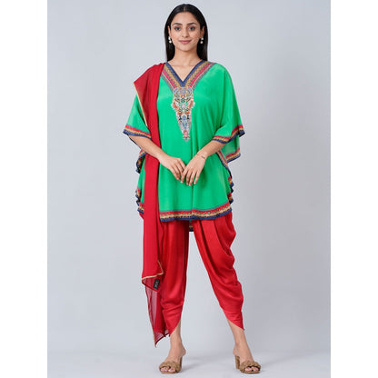 First Resort by Ramola Bachchan Green Embellished Tunic with Dhoti Pants & Dupatta (Set of 3)
