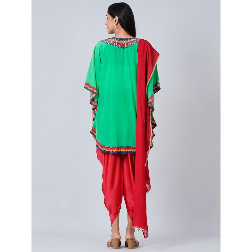 First Resort by Ramola Bachchan Green Embellished Tunic with Dhoti Pants & Dupatta (Set of 3)
