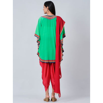 First Resort by Ramola Bachchan Green Embellished Tunic with Dhoti Pants & Dupatta (Set of 3)