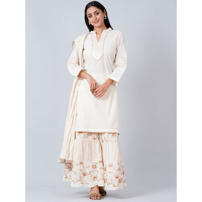 First Resort by Ramola Bachchan Ivory Gota-Patti Sharara Suit (Set of 3)