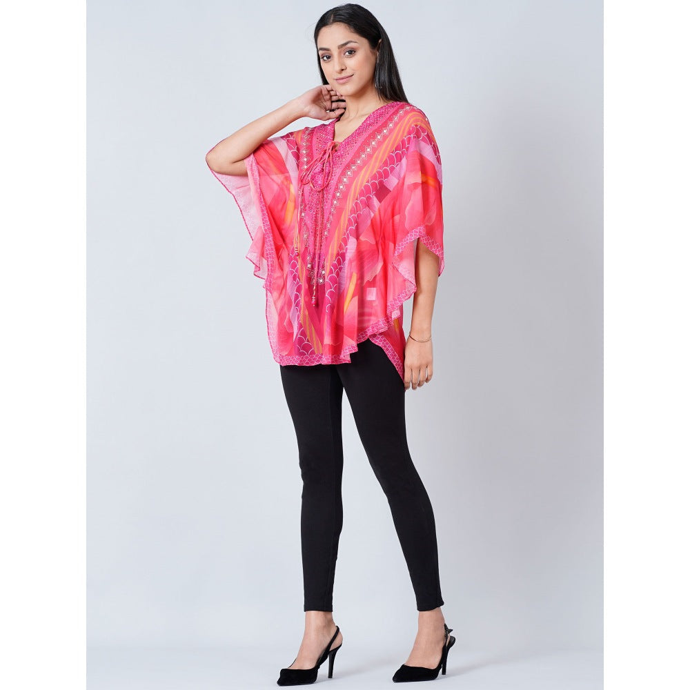 First Resort by Ramola Bachchan Pink Embellished Floral Kaftan Tunic