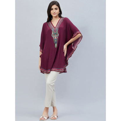 First Resort by Ramola Bachchan Maroon Silk Embellished Tunic