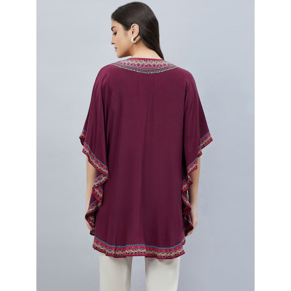 First Resort by Ramola Bachchan Maroon Silk Embellished Tunic