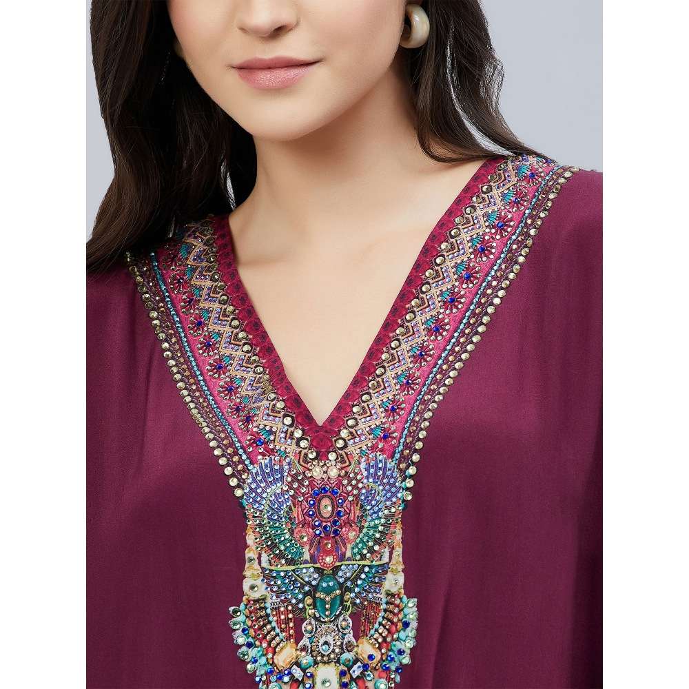 First Resort by Ramola Bachchan Maroon Silk Embellished Tunic