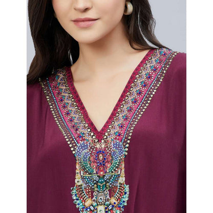 First Resort by Ramola Bachchan Maroon Silk Embellished Tunic